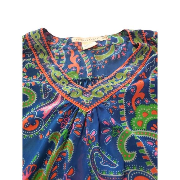 Gretchen Scott Sheer Colorful‎ Pattern tunic Top Small - Picture 6 of 6